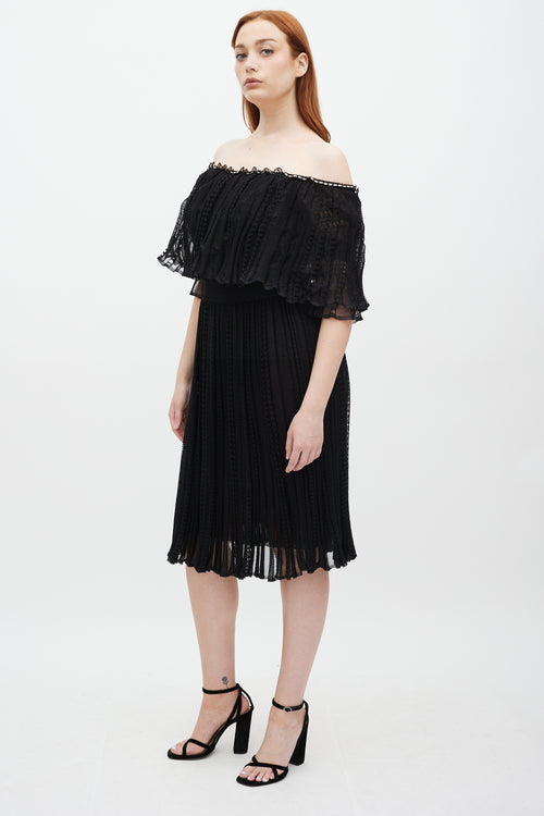 Alexander McQueen Black Panelled Off-Shoulder Midi Dress