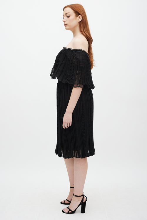 Alexander McQueen Black Panelled Off-Shoulder Midi Dress