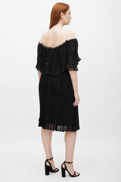 Alexander McQueen Black Panelled Off-Shoulder Midi Dress