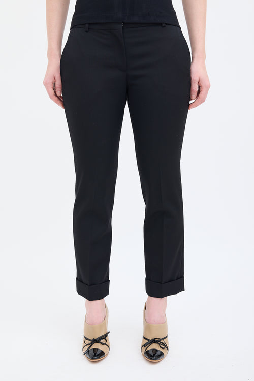 Alexander McQueen Black Wool Pleated Straight Leg Trouser