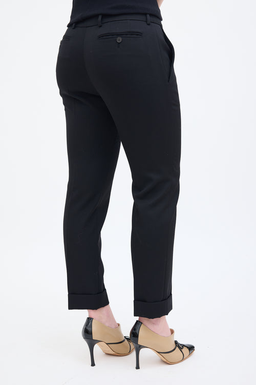 Alexander McQueen Black Wool Pleated Straight Leg Trouser