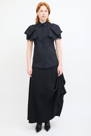 Alexander McQueen Black Pleated Drape Short Sleeve Shirt