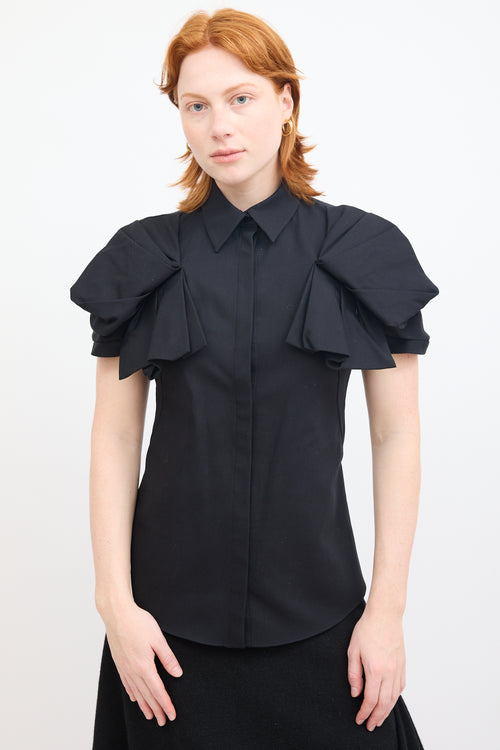 Alexander McQueen Black Pleated Drape Short Sleeve Shirt