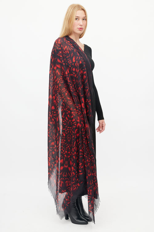 Alexander McQueen Black 
Red Floral Scarf