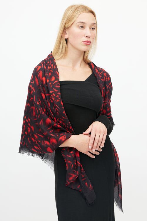 Alexander McQueen Black 
Red Floral Scarf