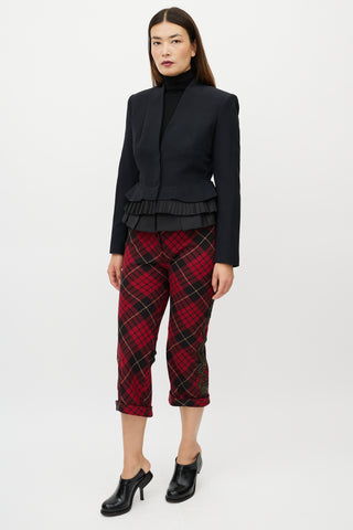 Alexander McQueen Black 
Red Plaid Zipper Cropped Trouser