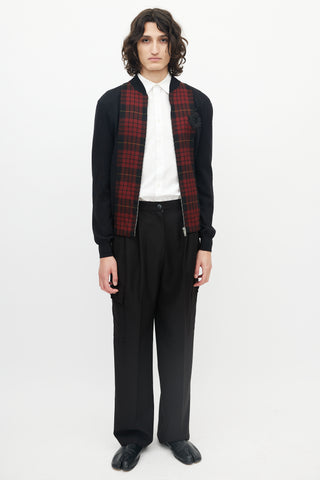 Alexander McQueen Black 
Red Wool Plaid Front Jacket