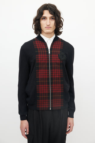 Alexander McQueen Black 
Red Wool Plaid Front Jacket