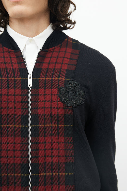 Alexander McQueen Black 
Red Wool Plaid Front Jacket