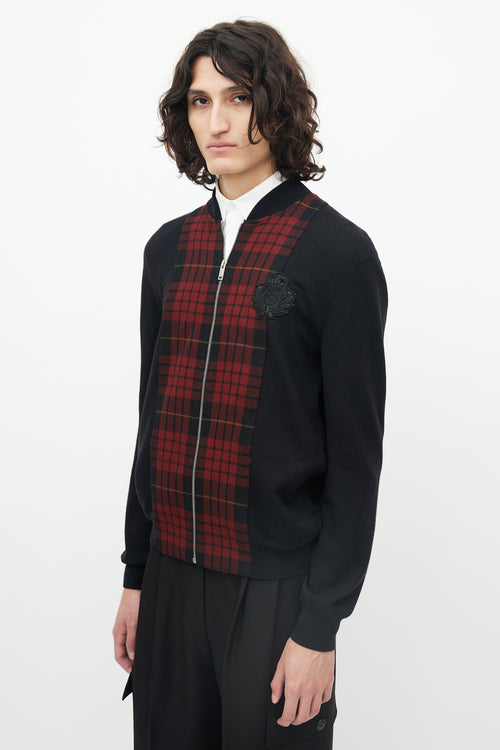 Alexander McQueen Black 
Red Wool Plaid Front Jacket