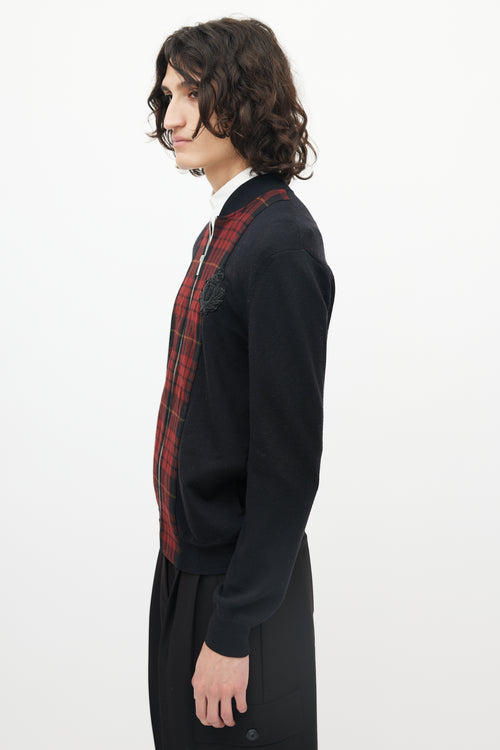 Alexander McQueen Black 
Red Wool Plaid Front Jacket