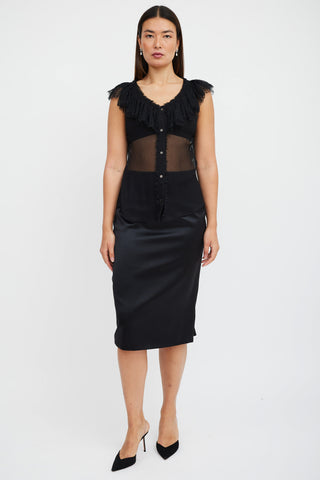 Alexander McQueen Black Silk Ruffled Lace Top