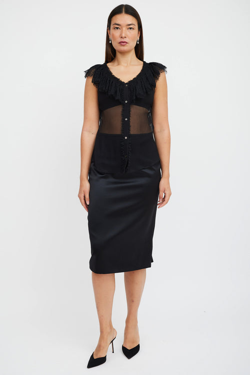 Alexander McQueen Black Silk Ruffled Lace Top