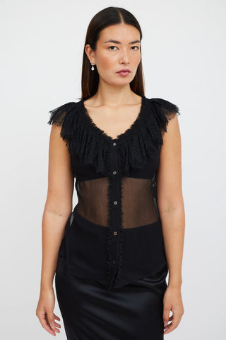 Alexander McQueen Black Silk Ruffled Lace Top