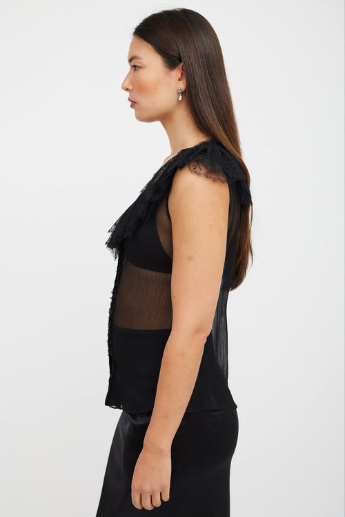 Alexander McQueen Black Silk Ruffled Lace Top