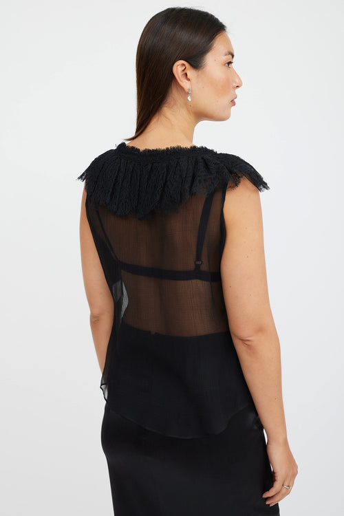 Alexander McQueen Black Silk Ruffled Lace Top