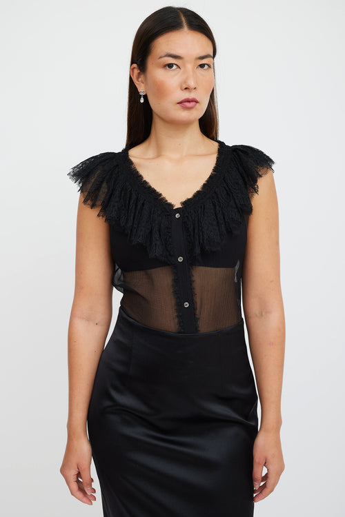 Alexander McQueen Black Silk Ruffled Lace Top