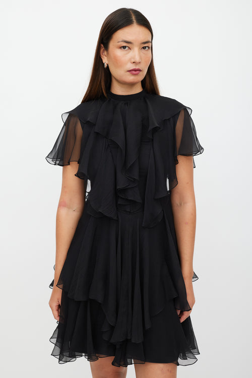 Alexander McQueen Black Silk Ruffled Layered Dress