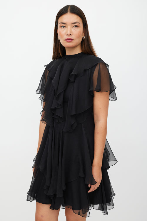 Alexander McQueen Black Silk Ruffled Layered Dress