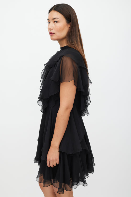 Alexander McQueen Black Silk Ruffled Layered Dress