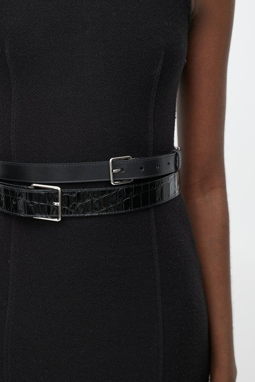 Alexander McQueen Black Smooth 
Embossed Leather Wrap Belt