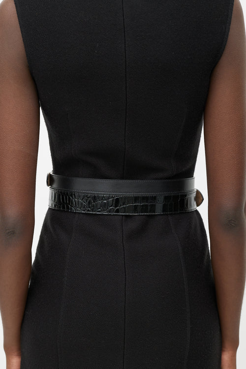 Alexander McQueen Black Smooth 
Embossed Leather Wrap Belt