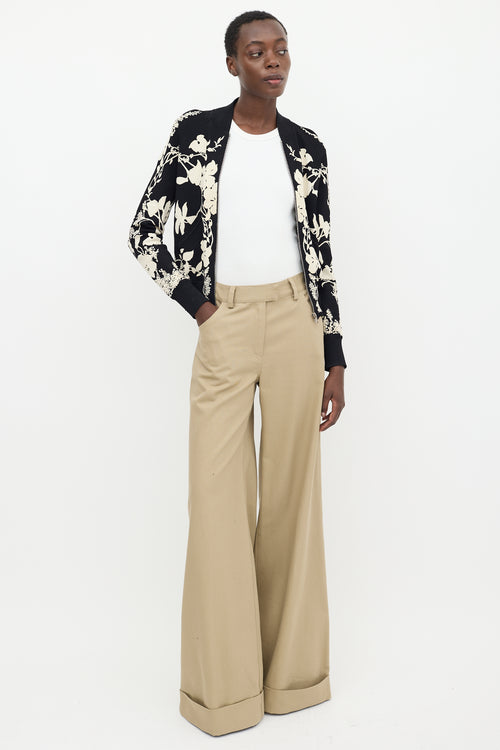 Alexander McQueen Black 
White Floral Bomber Jacket