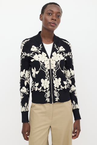 Alexander McQueen Black 
White Floral Bomber Jacket