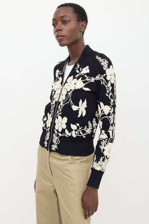 Alexander McQueen Black 
White Floral Bomber Jacket