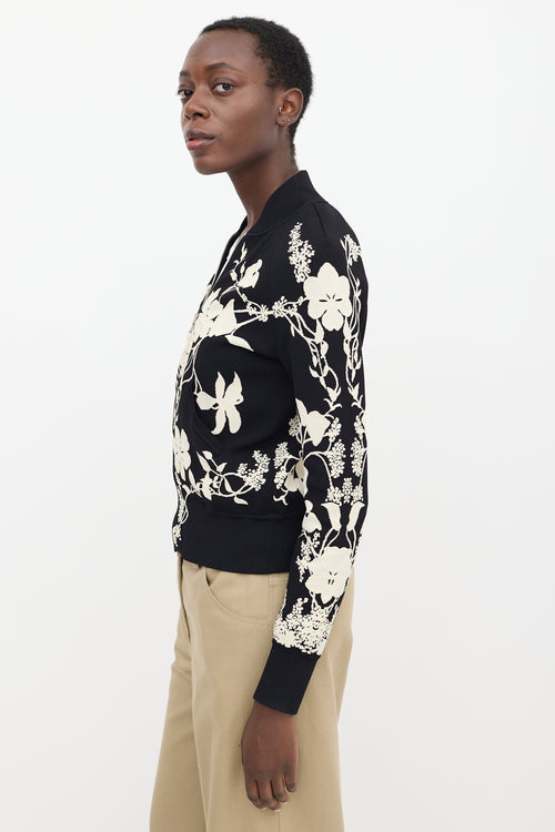 Alexander McQueen Black 
White Floral Bomber Jacket