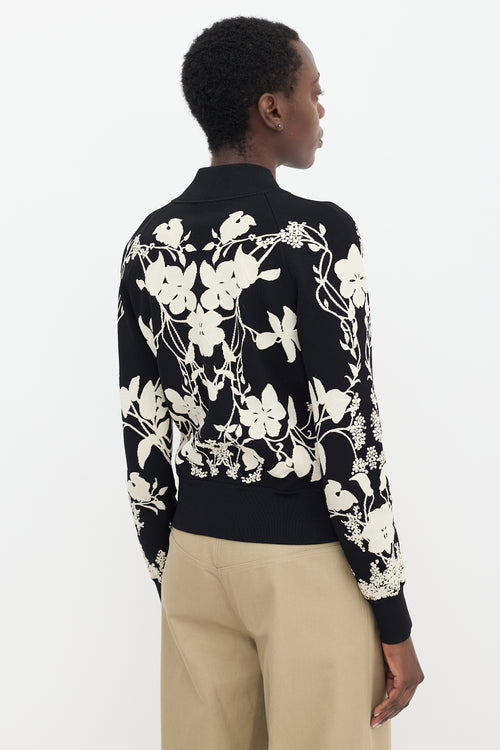 Alexander McQueen Black 
White Floral Bomber Jacket