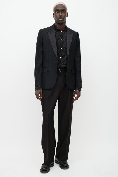 Alexander McQueen Black Wool Satin Lapel Blazer