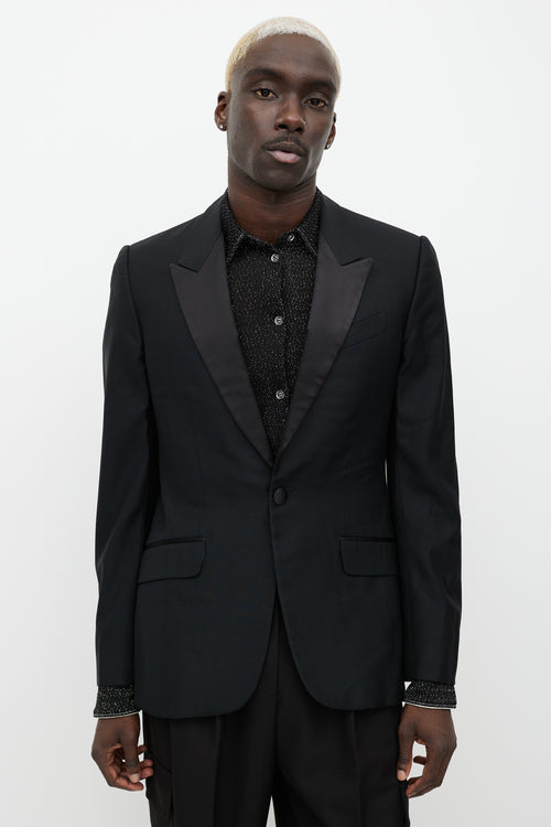 Alexander McQueen Black Wool Satin Lapel Blazer