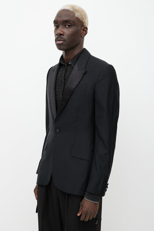 Alexander McQueen Black Wool Satin Lapel Blazer