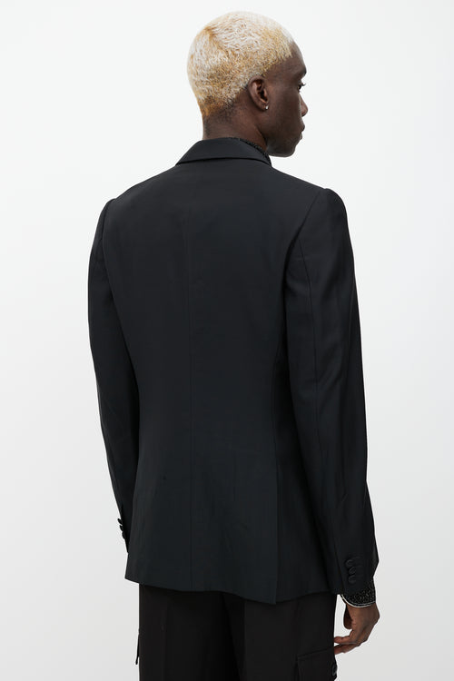 Alexander McQueen Black Wool Satin Lapel Blazer