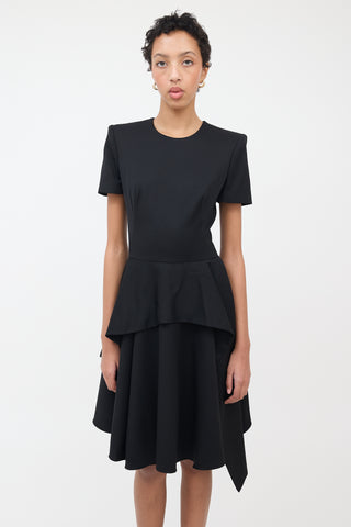 Alexander McQueen Black Wool Tiered Short Sleeve Dress