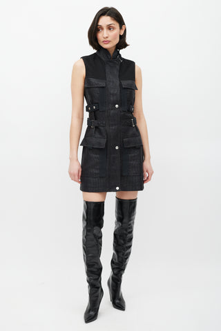 MCQ Black Woven Cargo Pocket Belted Dress