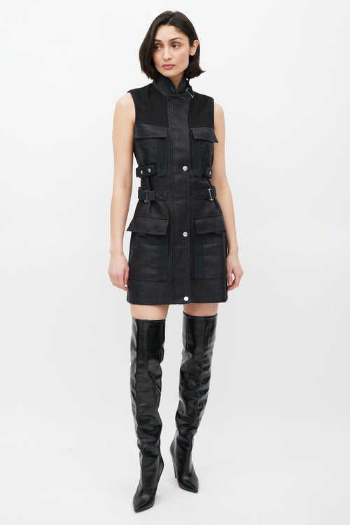 MCQ Black Woven Cargo Pocket Belted Dress