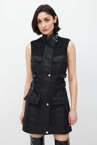 MCQ Black Woven Cargo Pocket Belted Dress