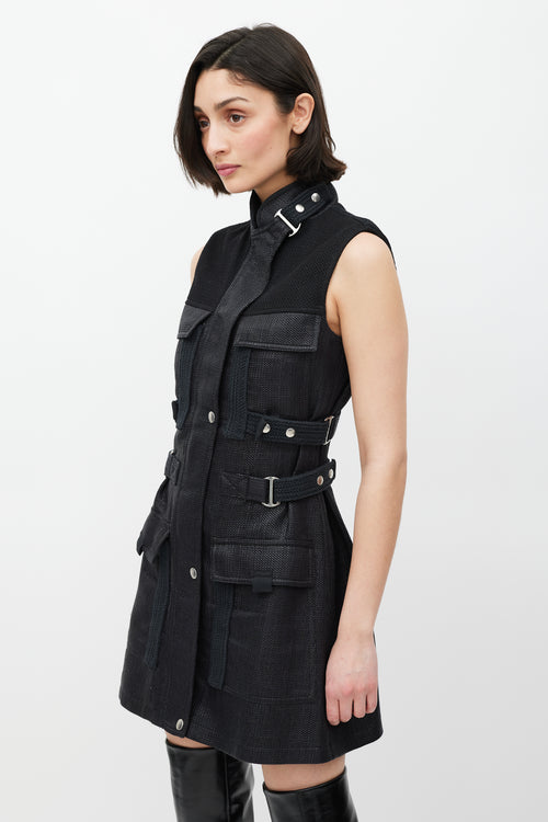 MCQ Black Woven Cargo Pocket Belted Dress