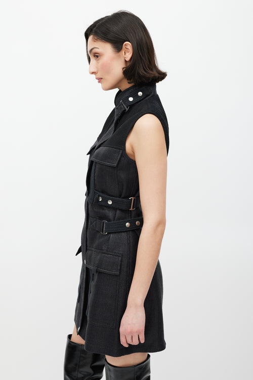 MCQ Black Woven Cargo Pocket Belted Dress