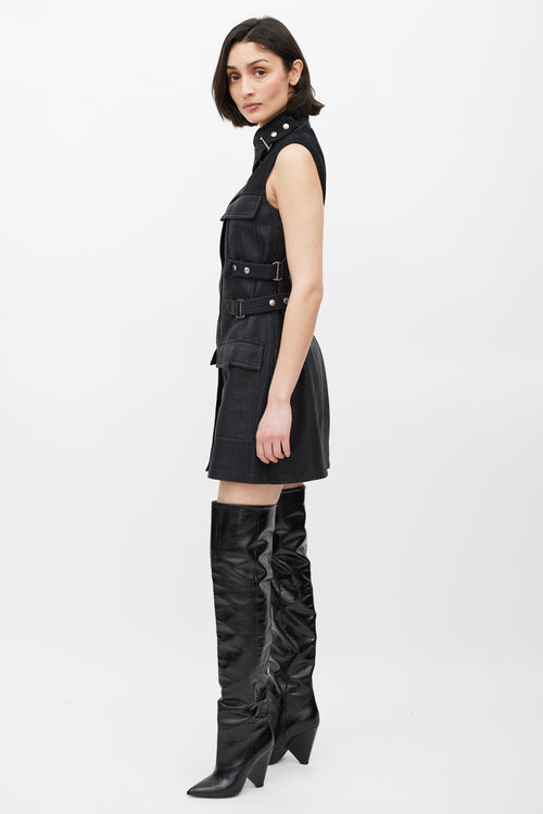 MCQ Black Woven Cargo Pocket Belted Dress