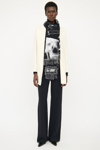 Alexander McQueen Black 
White Wool Shawl