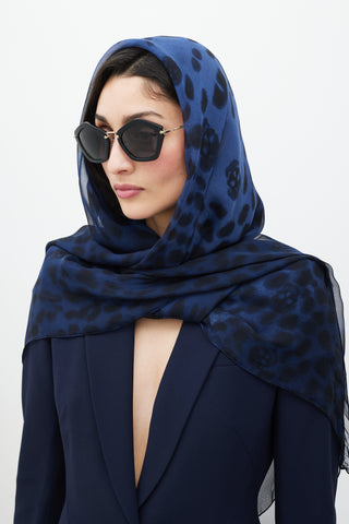 Alexander McQueen Navy 
Black Silk Skull Scarf