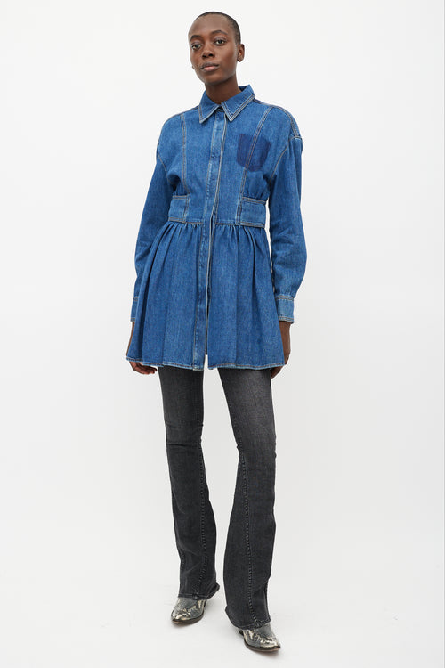 Alexander McQueen Blue Ruffled Denim Dress