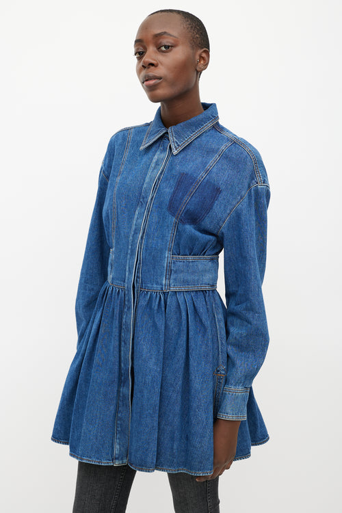 Alexander McQueen Blue Ruffled Denim Dress