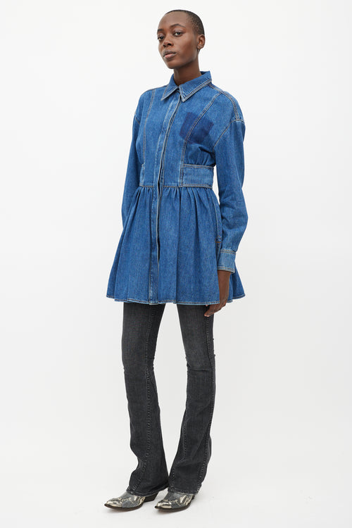 Alexander McQueen Blue Ruffled Denim Dress