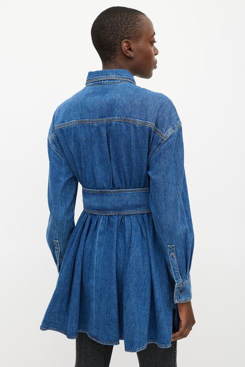 Alexander McQueen Blue Ruffled Denim Dress