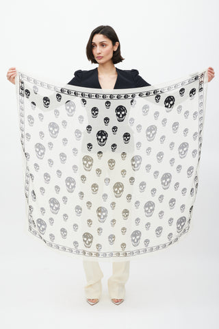 Alexander McQueen Cream 
Black Silk Skull Print Scarf