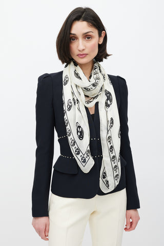 Alexander McQueen Cream 
Black Silk Skull Print Scarf